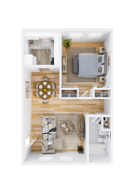 One bedroom 3D floor plan